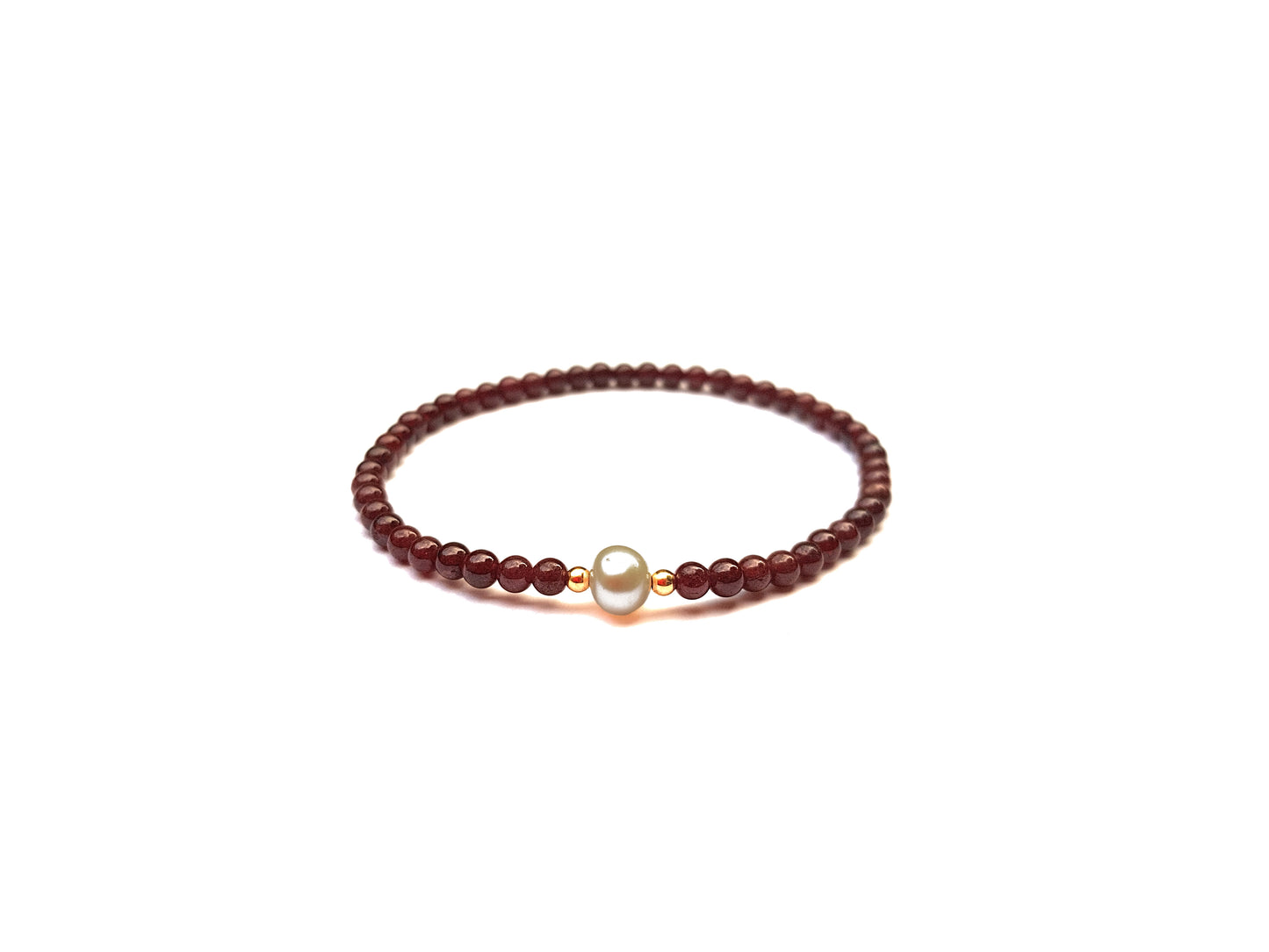 Pulsera De Granate Con Perla Natural Beige Al Centro