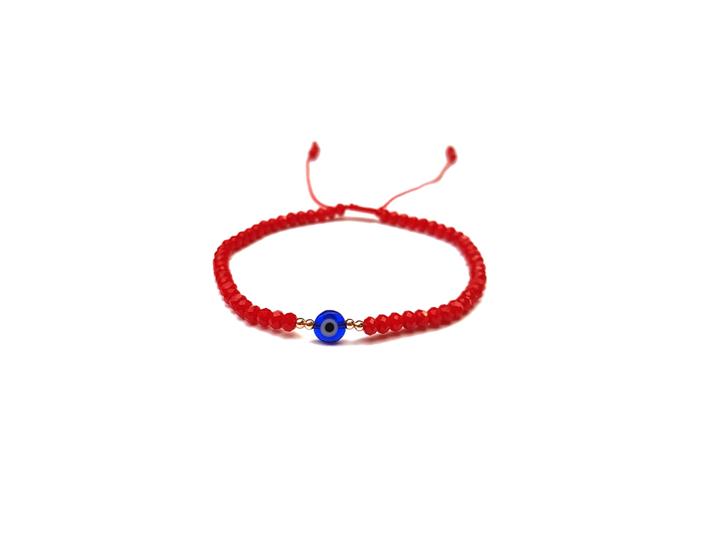 Pulsera Cristal Rojo con Ojo Turco Azul