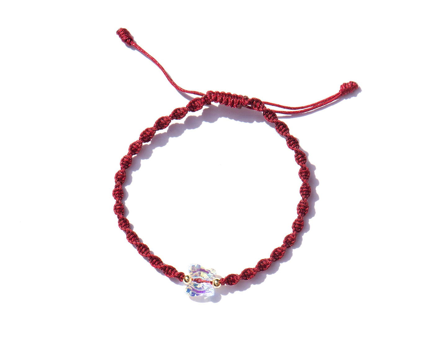 Pulsera Roja Vino Tejida Con Mariposa De Cristal Austriaco