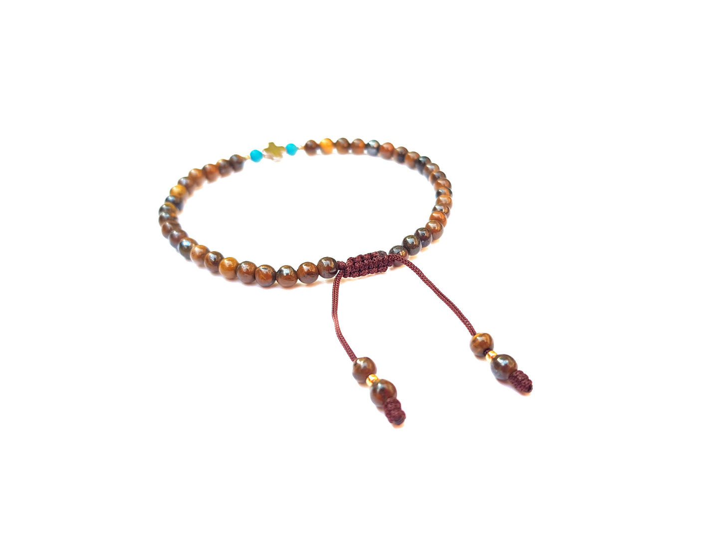 Pulsera De Ojo De Tigre Con Cruz De Hematita Dorada