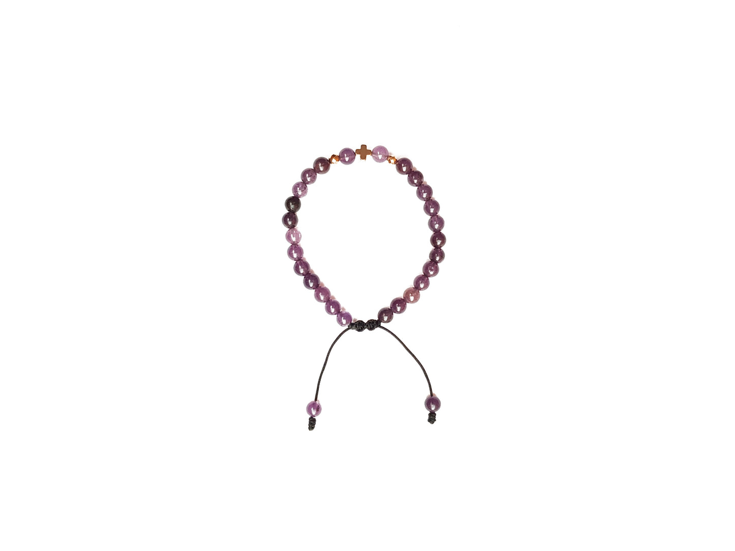 Pulsera De Amatista Con Cruz De Hematita Dorada