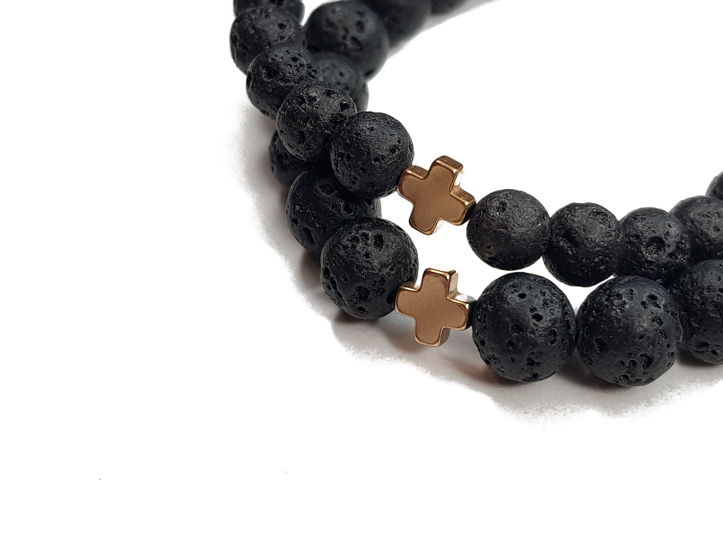 Juego De Pulseras De Piedra Volcánica Con Cruz De Hematitas Para Parejas