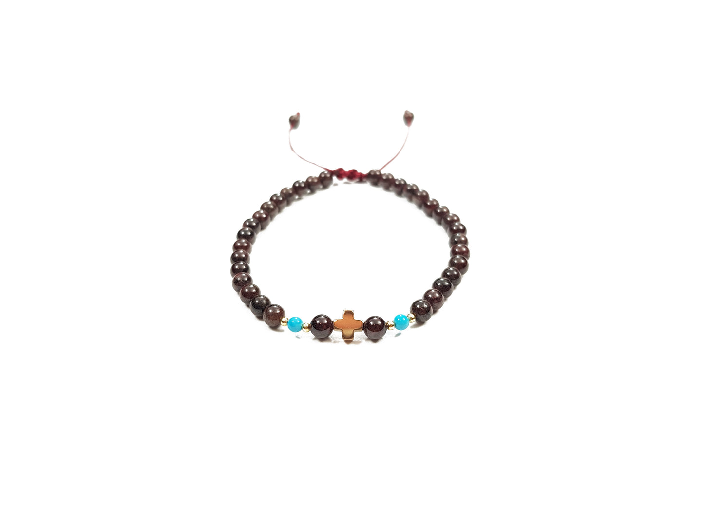 Juego De Pulseras De Granate Con Cruz De Hematita Para Parejas