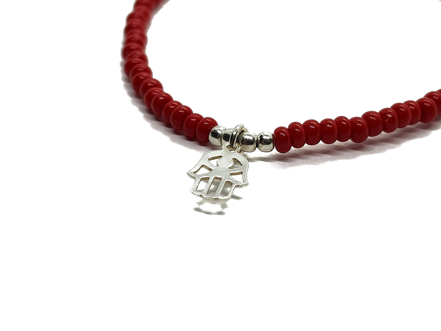 Pulsera Roja De Protección Con Mano De Fátima De Plata