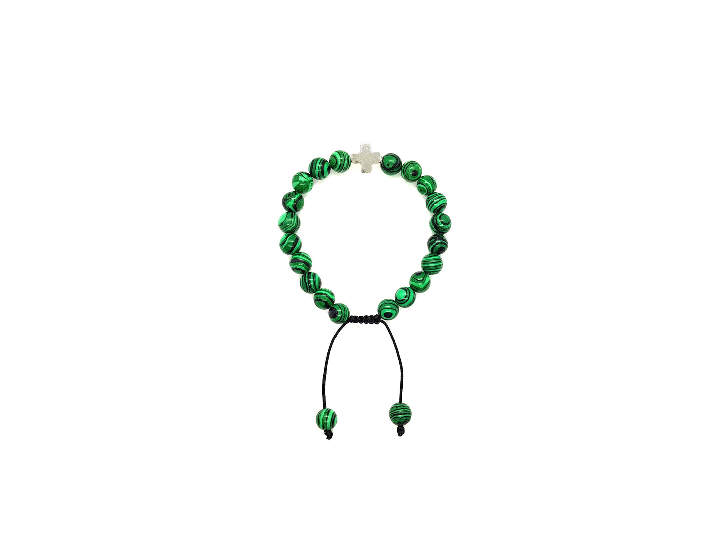 Pulsera De Malaquita Con Cruz De Plata