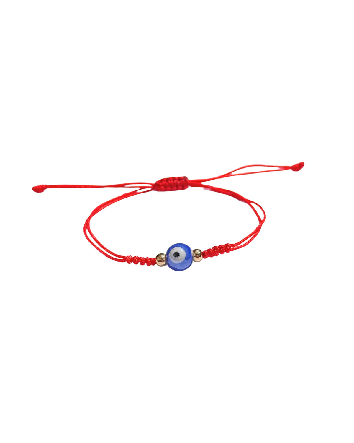 Pulsera Ojo Turco Azul Rey · Hilo rojo y chapa de oro de 14k
