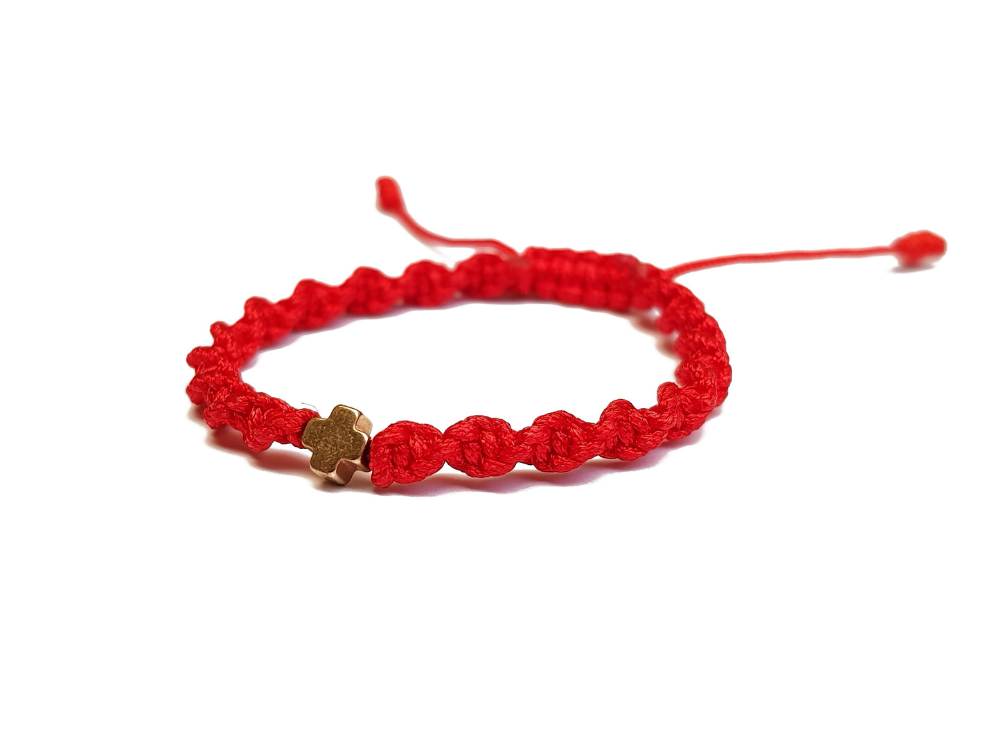 Pulsera Roja Tejida De Protección Con Cruz De Hematita Dorada Para Recién Nacido