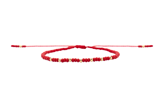 Pulsera Roja de Protección con Puntos de Oro