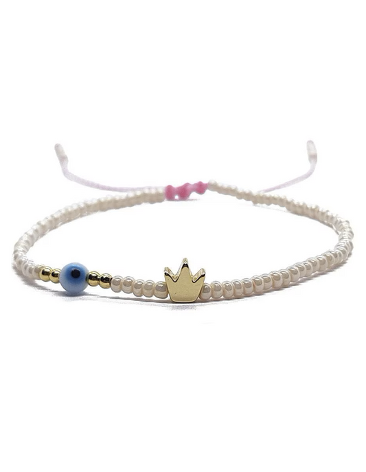 Pulsera Beige De Protección Con Corona Y Ojo Turco