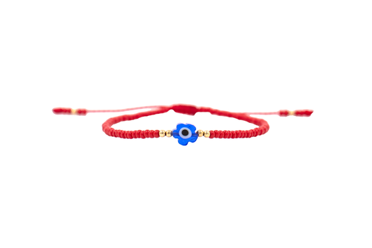 Pulsera Roja de Protección con Ojo Turco Flor Azul Rey