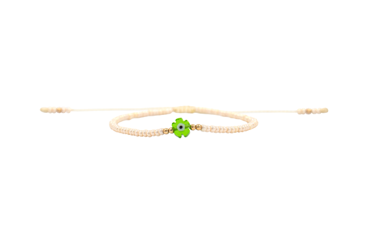 Pulsera Beige de Protección con Ojo Turco Flor Verde