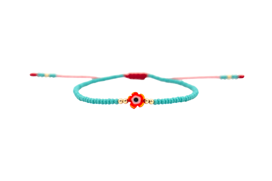 Pulsera Turquesa de Protección con Ojo Turco Flor Rojo