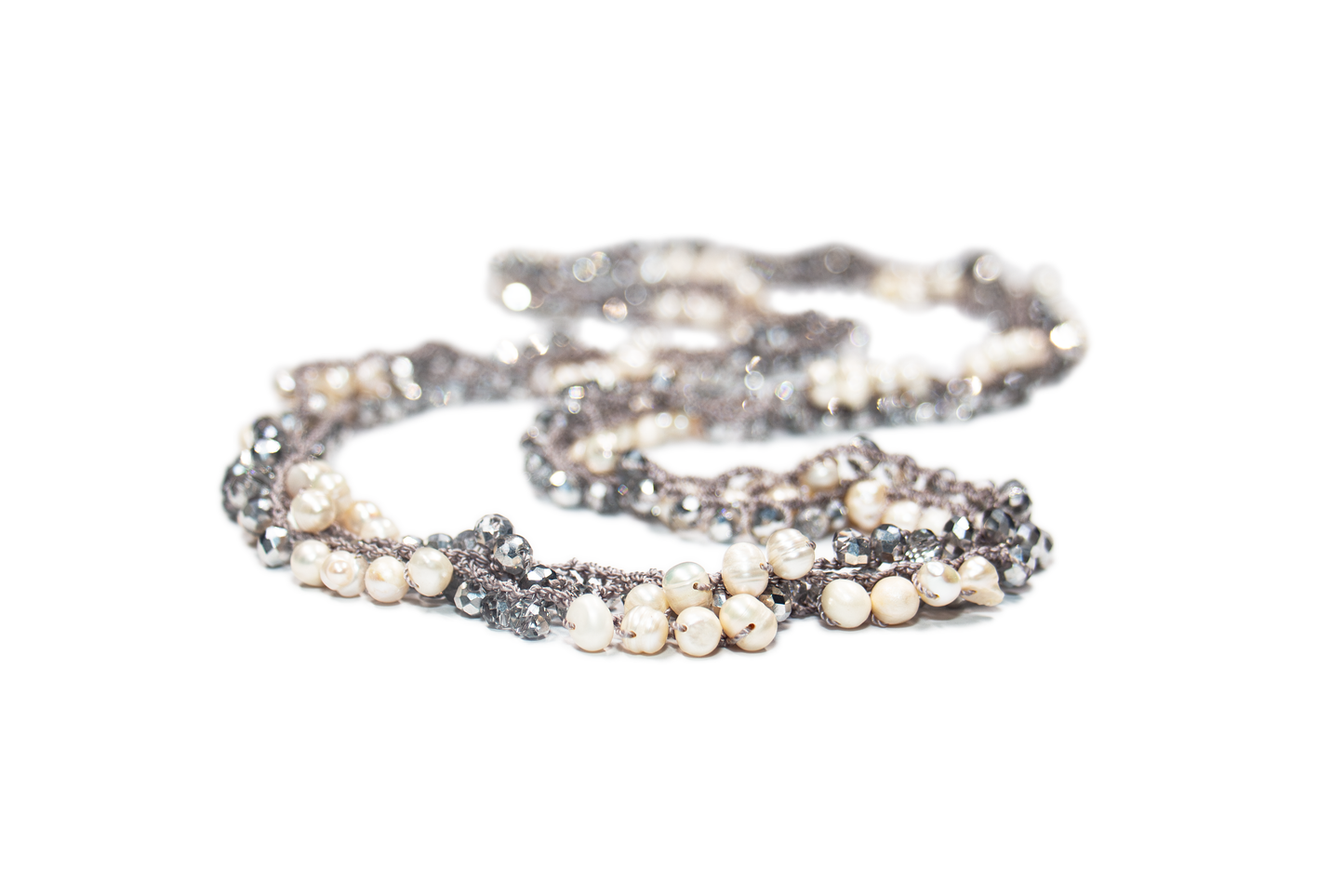Collar Largo De Cristal Con Perlas