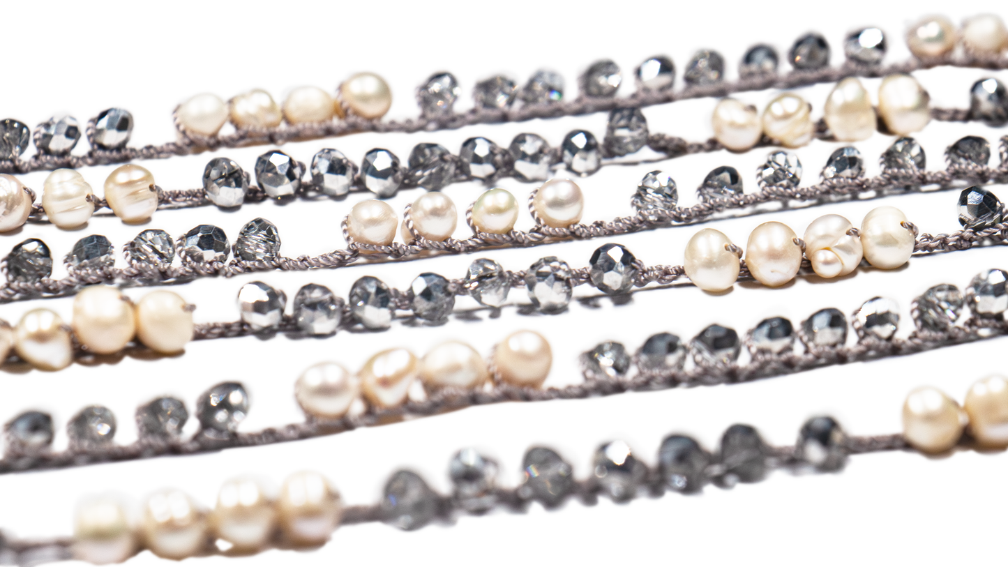 Collar Largo De Cristal Con Perlas