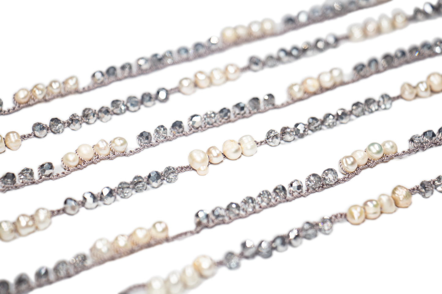 Collar Largo De Cristal Con Perlas