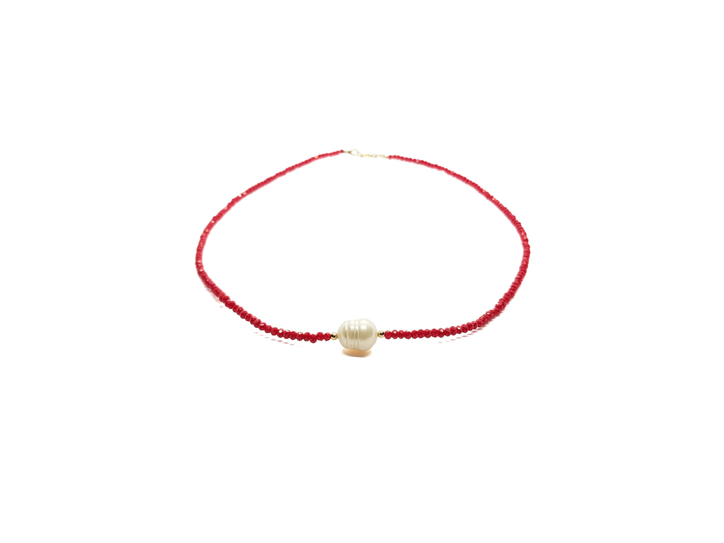 Gargantilla de cristal rojo con perla