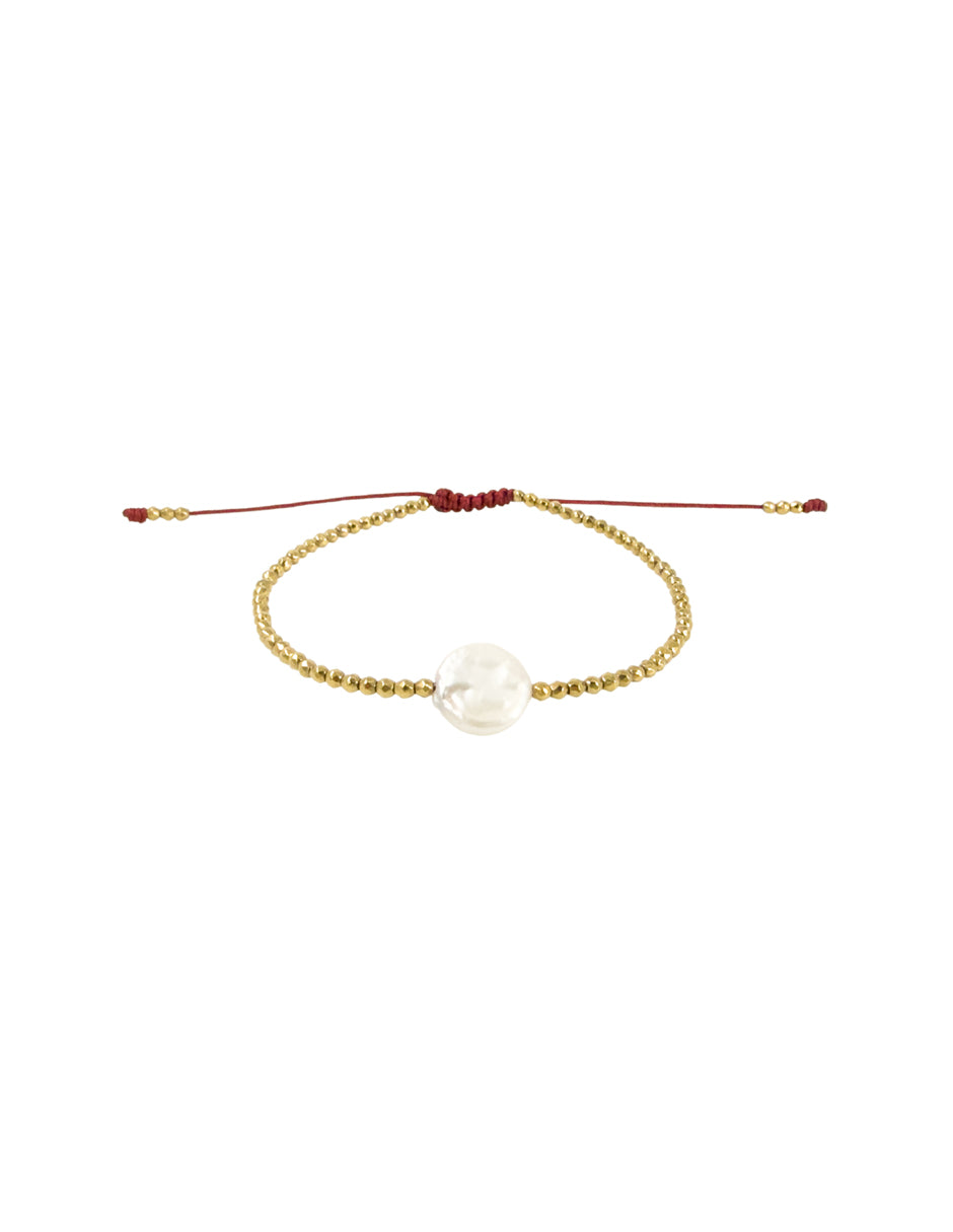 Pulsera Aura · Perla Moneda y Hematita