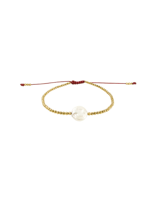 Pulsera Aura · Perla Moneda y Hematita