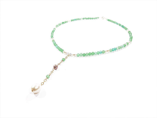 Gargantilla ágata verde con dije de perla
