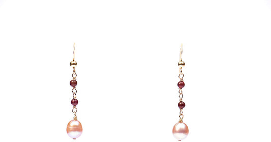 Aretes de granate con perla natural