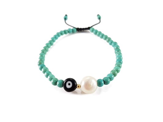 Pulsera De Howlita Con Perla Y Ojo Turco