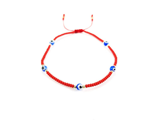 Pulsera Roja De Protección Con Ojos Turcos Azules