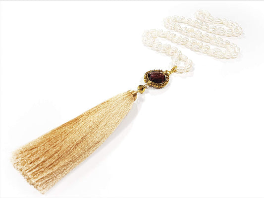 Collar Perla Barroca dije de cristal y borla dorada