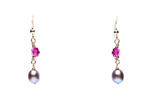 Arete flor de cristal swarovski con perla natural