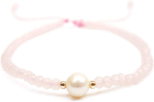 Pulsera de Cristales Rosa Pastel con Perla