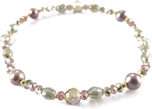 Pulsera cristales verdes con perla natural gris