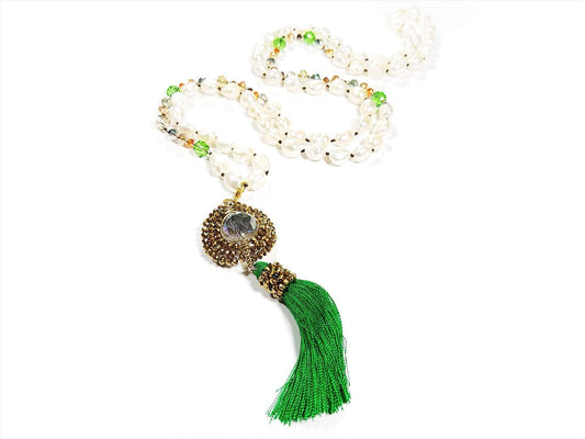 Collar de Perlas Largo con Cristales y Borla