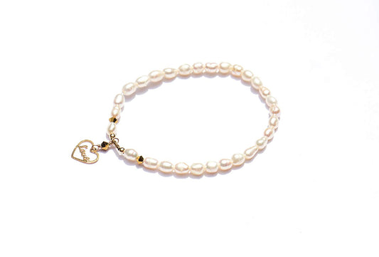 Pulsera Perla Natural Arroz con Dije Love