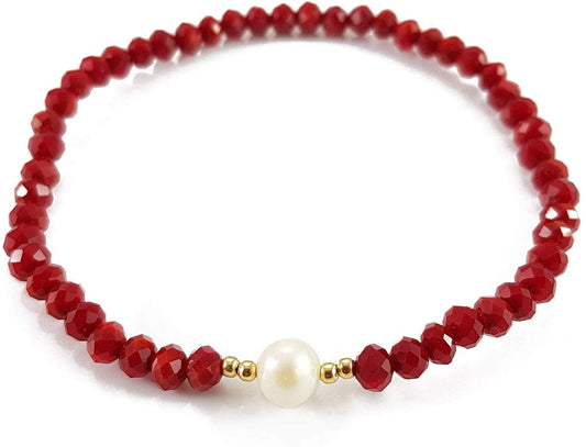 Pulsera roja 4 mm con perla potato al centro