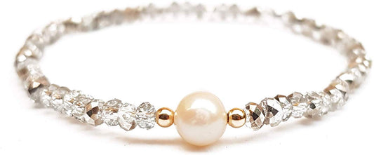 Pulsera Cristales Plateados con Perla al Centro