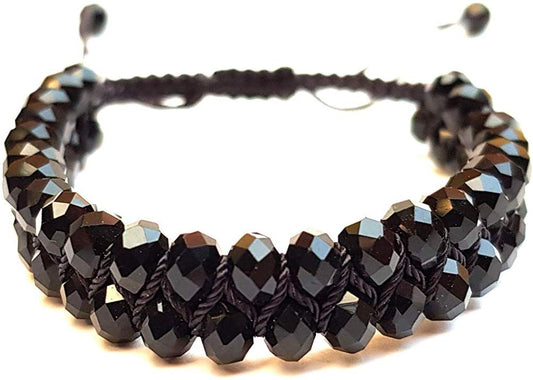 Pulsera Negra Con Cristal Negro Entrelazado