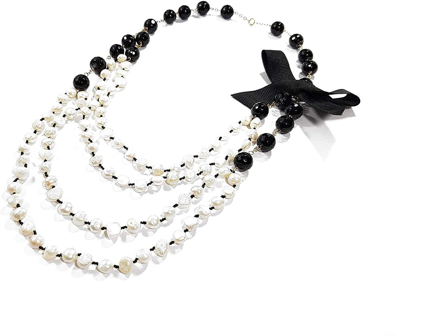 Collar Multi Strand con Perlas y Piedra Natural Ágata