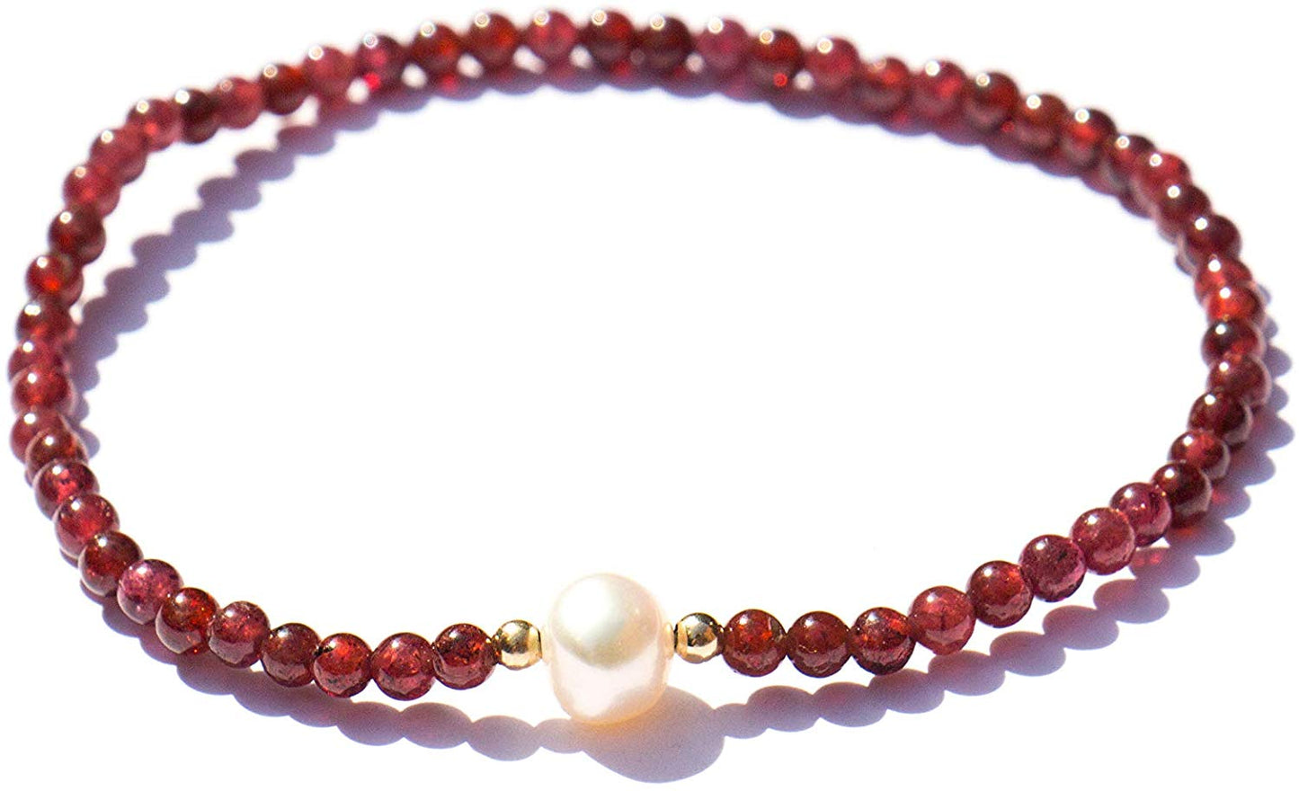 Pulsera De Granate Con Perla Natural Beige Al Centro