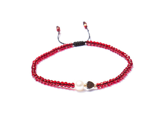 Pulsera Roja De Cristales Con Perla Y Corazón De Hematita