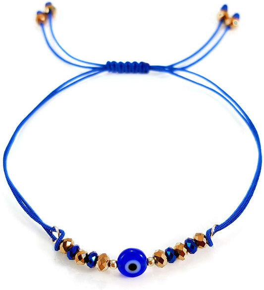 Pulsera azul rey engarzada con cristal y ojo turco