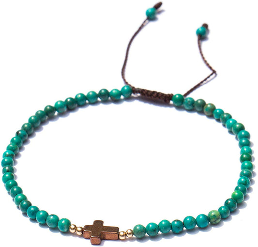 Pulsera Turquesa con Cruz de Hematita Color Cobre