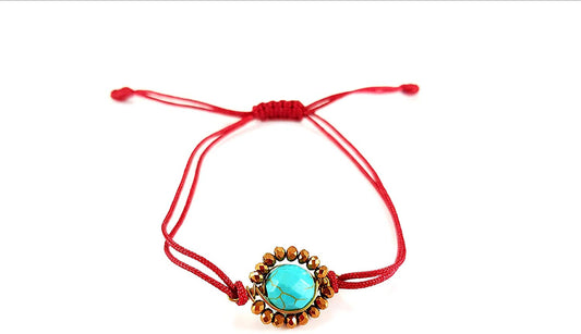 Pulsera Rojo Vino Con Turquesa Engastada