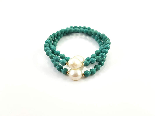 Brazalete De Turquesas Con Perlas Naturales