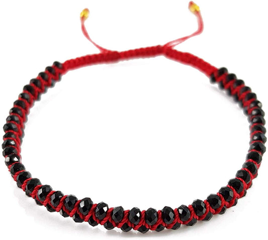 Pulsera Roja Con Cristales Negros Entrelazados