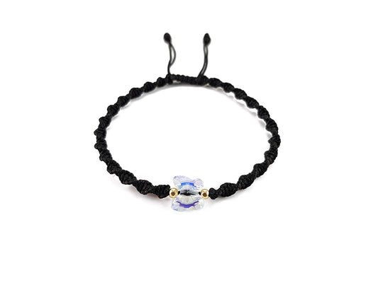 Pulsera Negra Tejida Con Mariposa De Cristal Austriaco