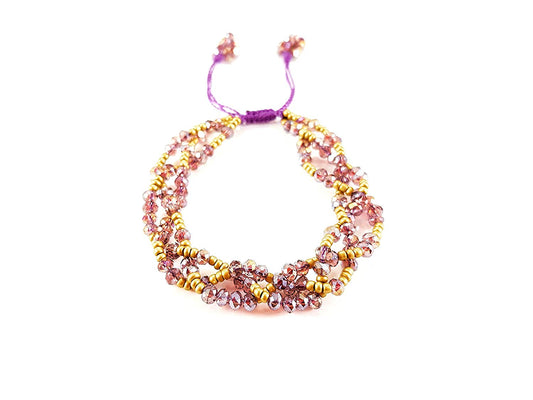 Pulsera Morada De Cristales Trenzados