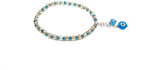 Pulsera cristal azul cielo y golden