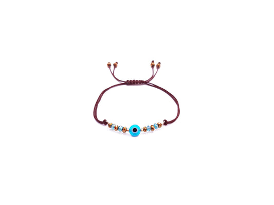 Pulsera Café De Protección Con Ojo Turco Y Cristales Engarzados