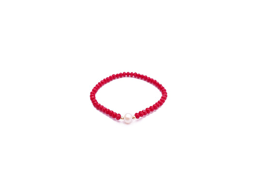 Pulsera Roja De Cristal Con Perla Al Centro