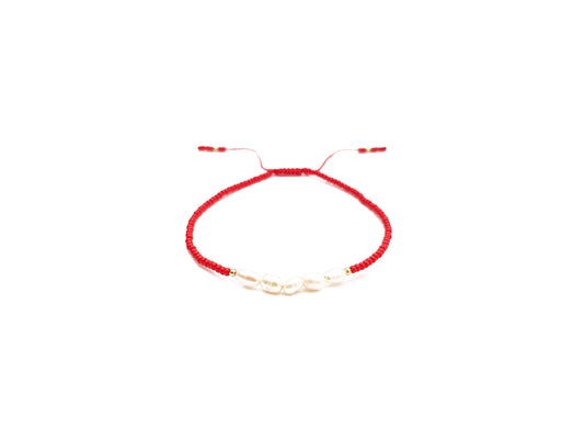 Pulsera Roja De Protección Con Perlas Naturales