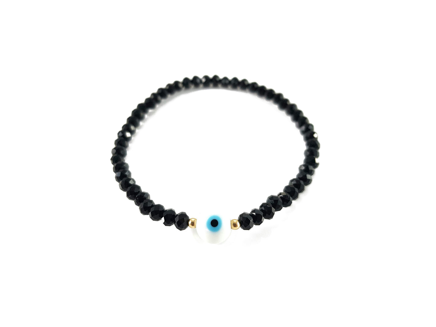 Pulsera cristales negros ojo turco redondo